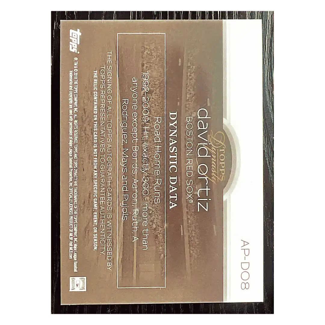 David Ortiz 2018 Topps Dynastic Data Certified Autograph Issue GU Memorabilia #1/ 5 Card #AP-DO8