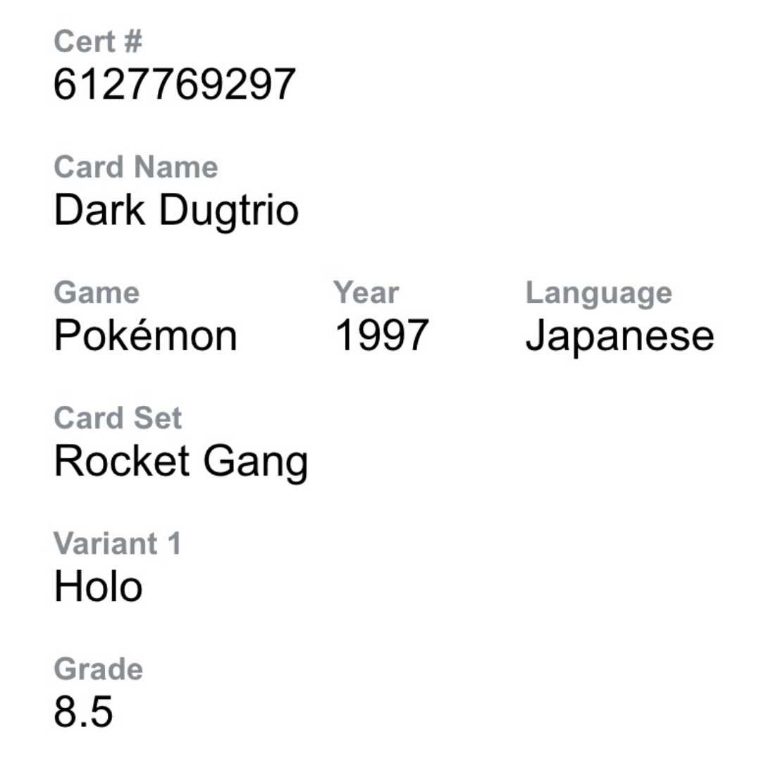 Dark Dugtrio CGC 8.5 1997 Pokemon Japanese Rocket Gang Holo Card