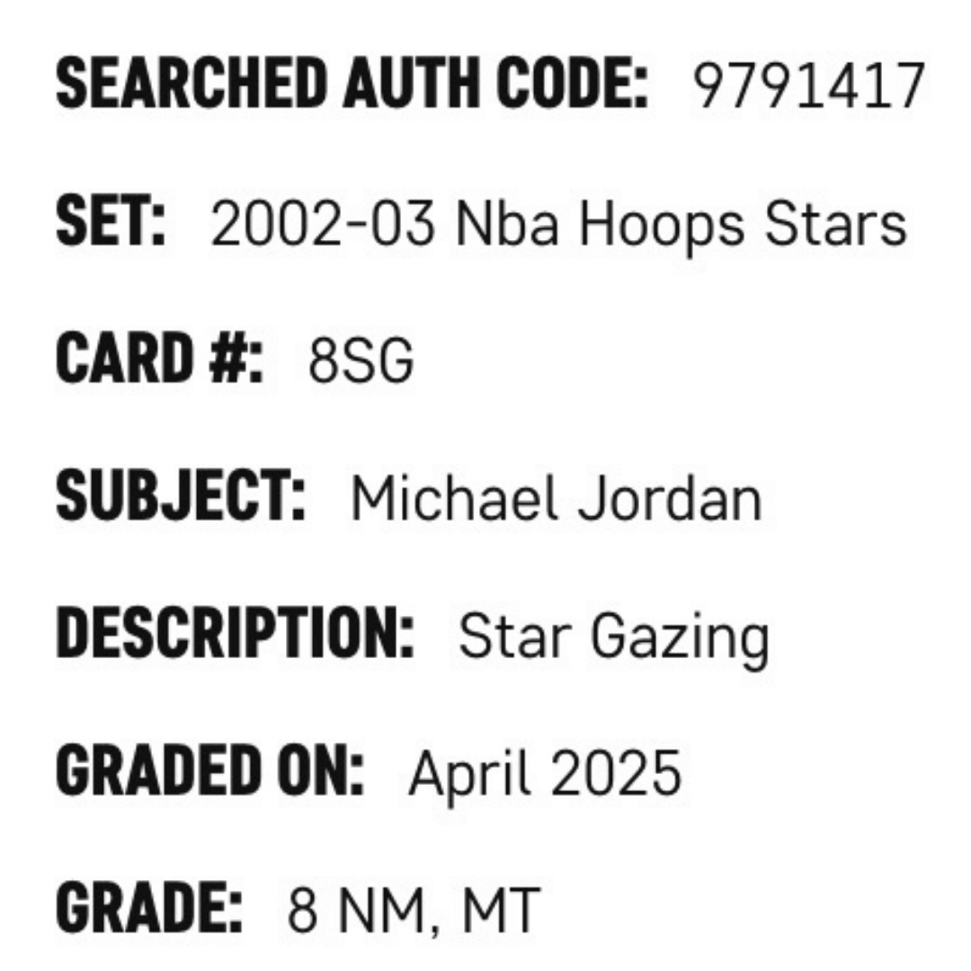 Michael Jordan SGC 8 2002-03 Fleer NBA Hoops Stars Star Gazing Card #8SG