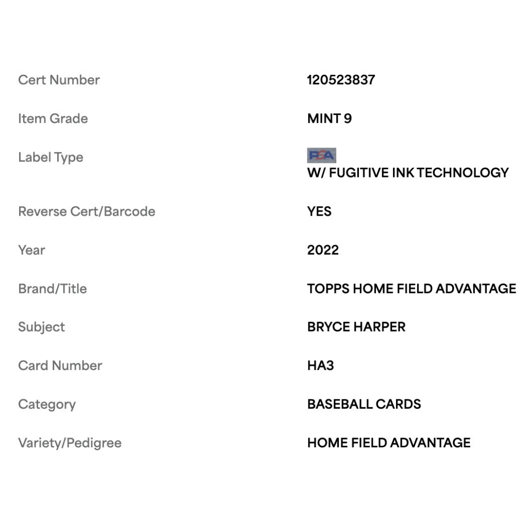 Bryce Harper PSA 9 2022 Topps Home Field Advantage Case Hit Card #HA3