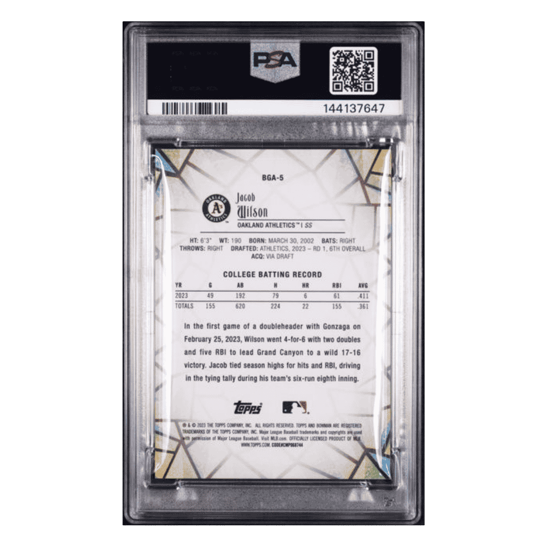 Jacob Wilson PSA 9 2023 Topps Bowman Draft Glass Card #BGA5