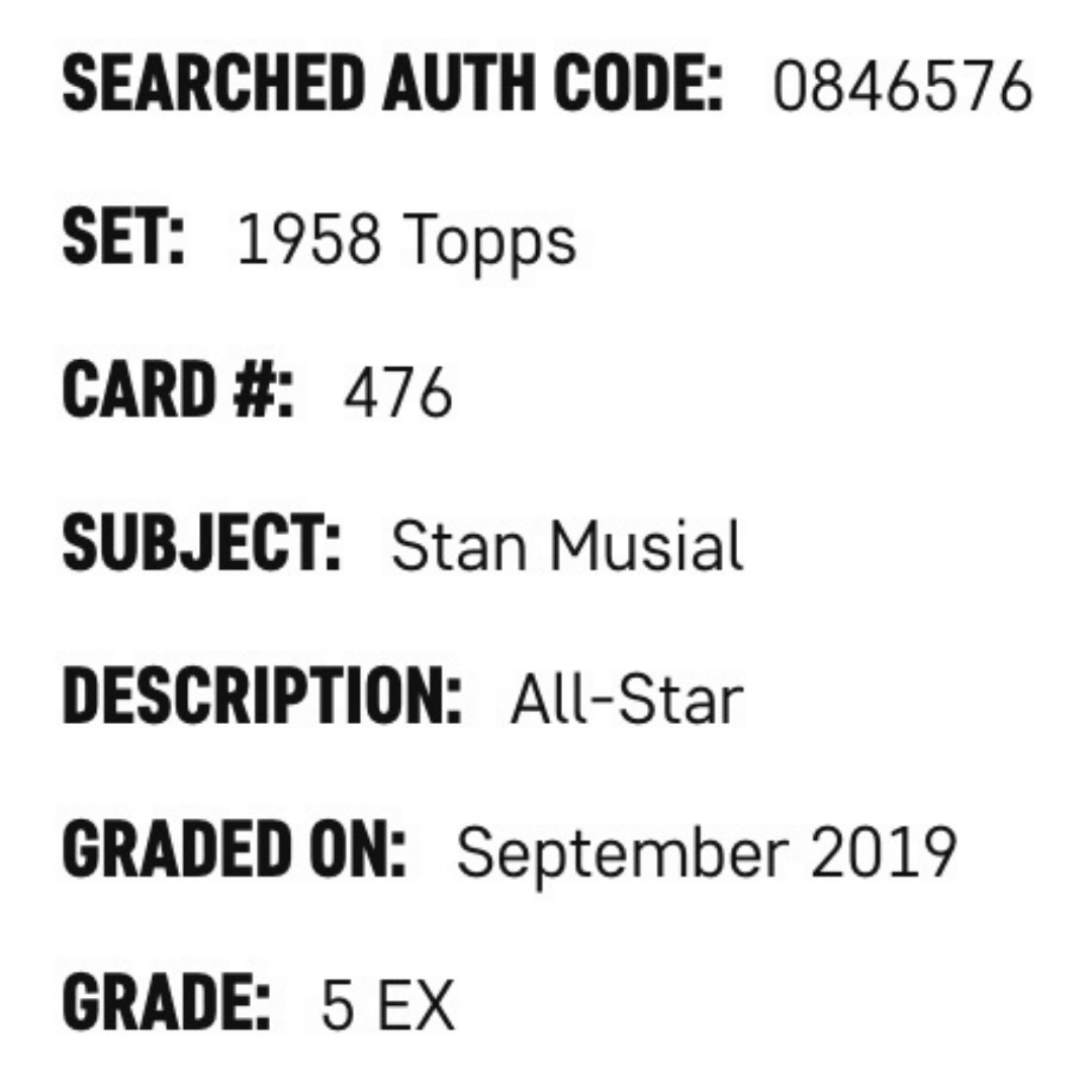 Stan Musial SGC 5 1958 Topps All Star Card #476