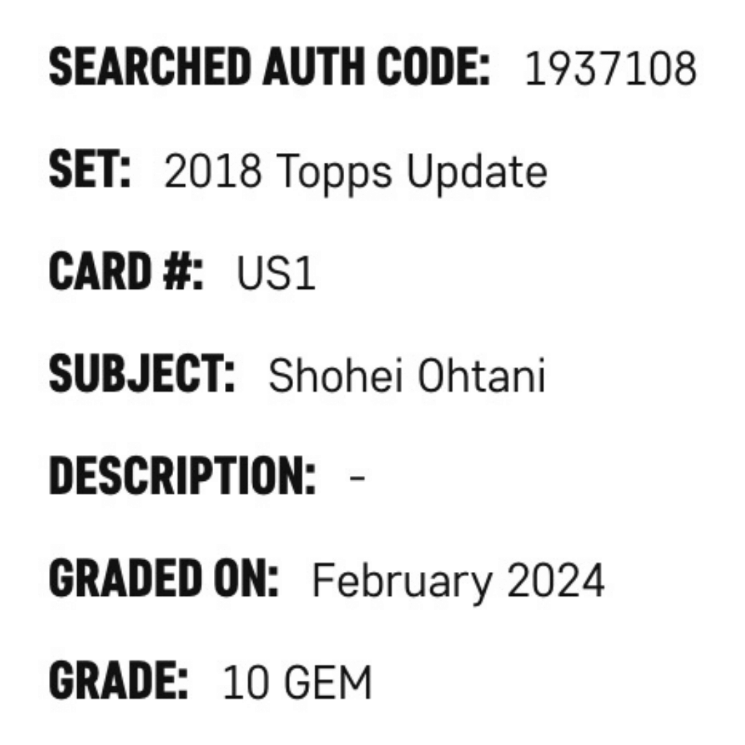 Shohei Ohtani SGC 10 2018 Topps Update Rookie RC Card #US1