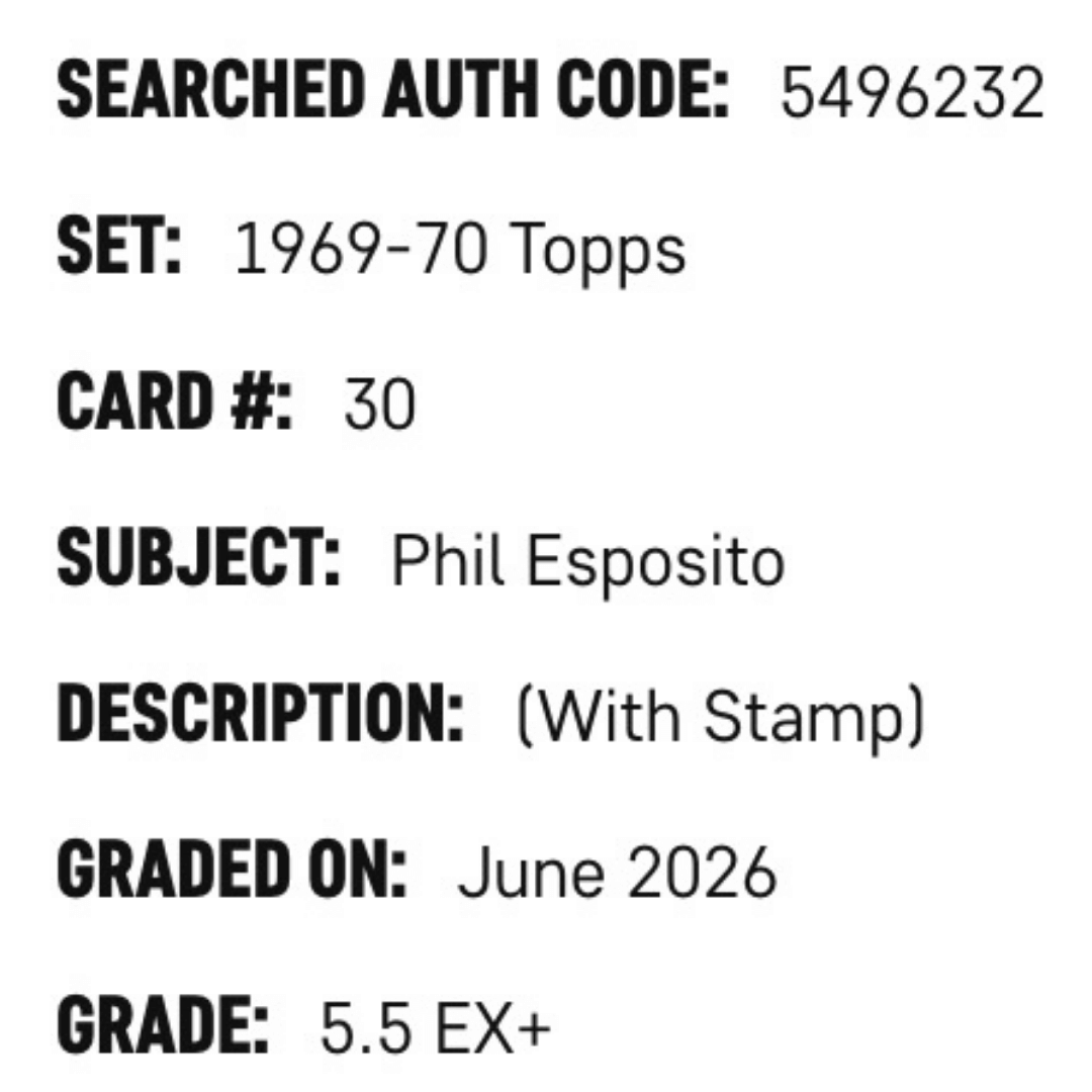 Phil Esposito SGC 5.5 1969-70 Topps - With Stamp Card #30