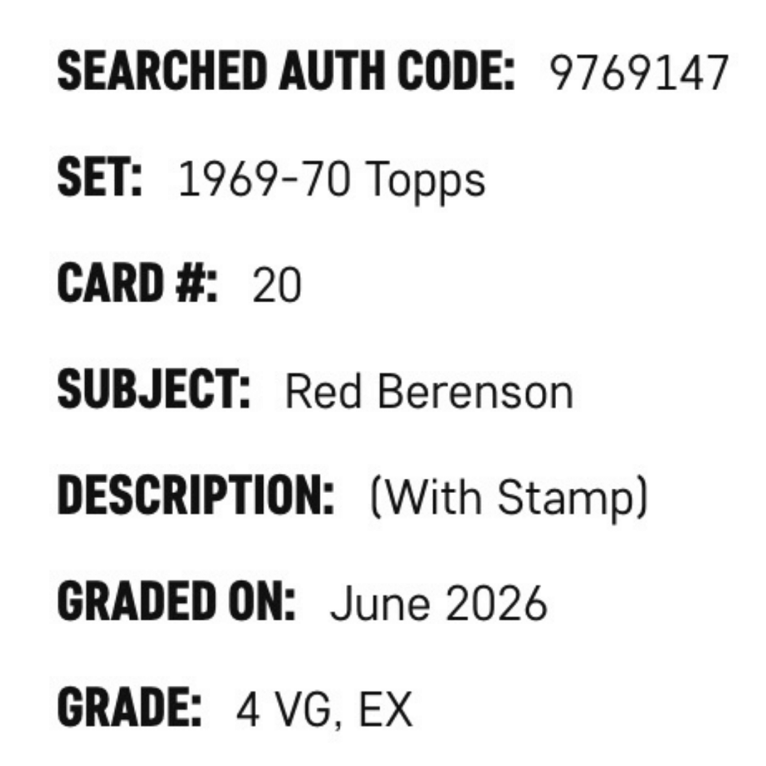 Red Berenson SGC 4 1969-70 Topps - With Stamp Card #20