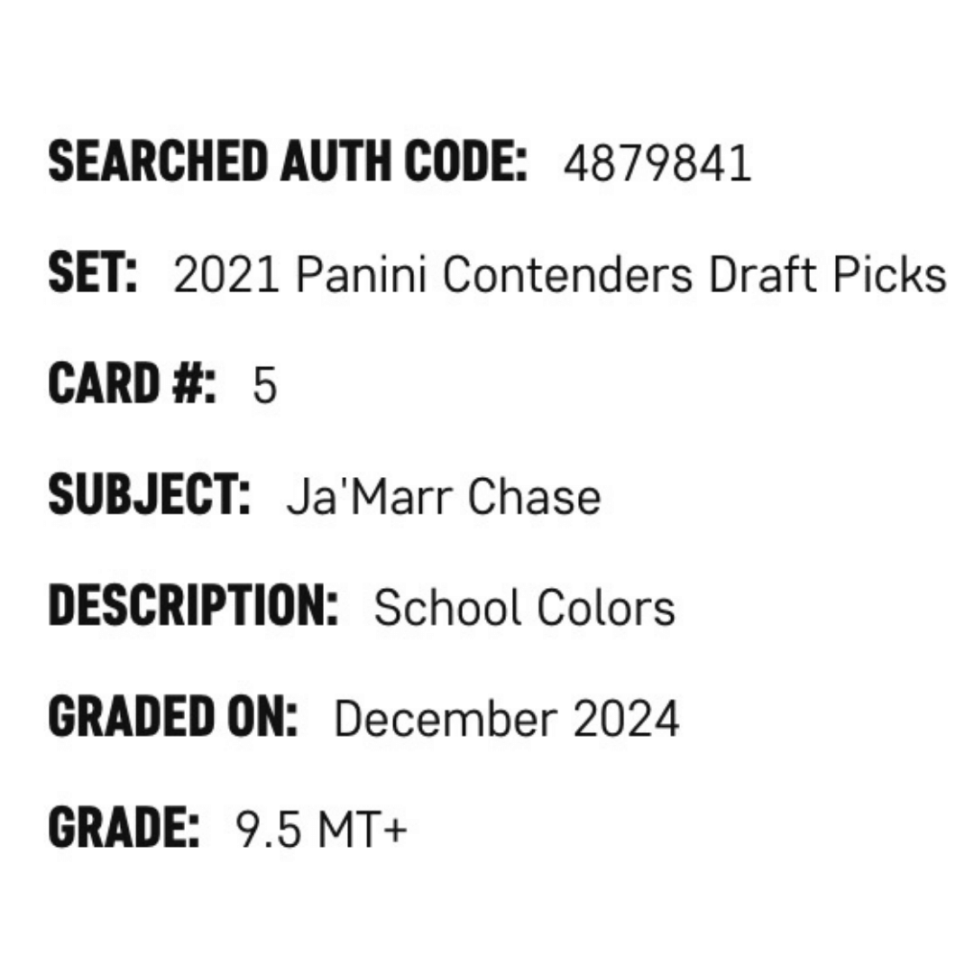 Ja'Marr Chase SGC 9.5 2021 Panini Contenders Draft Picks School Colors Card #5