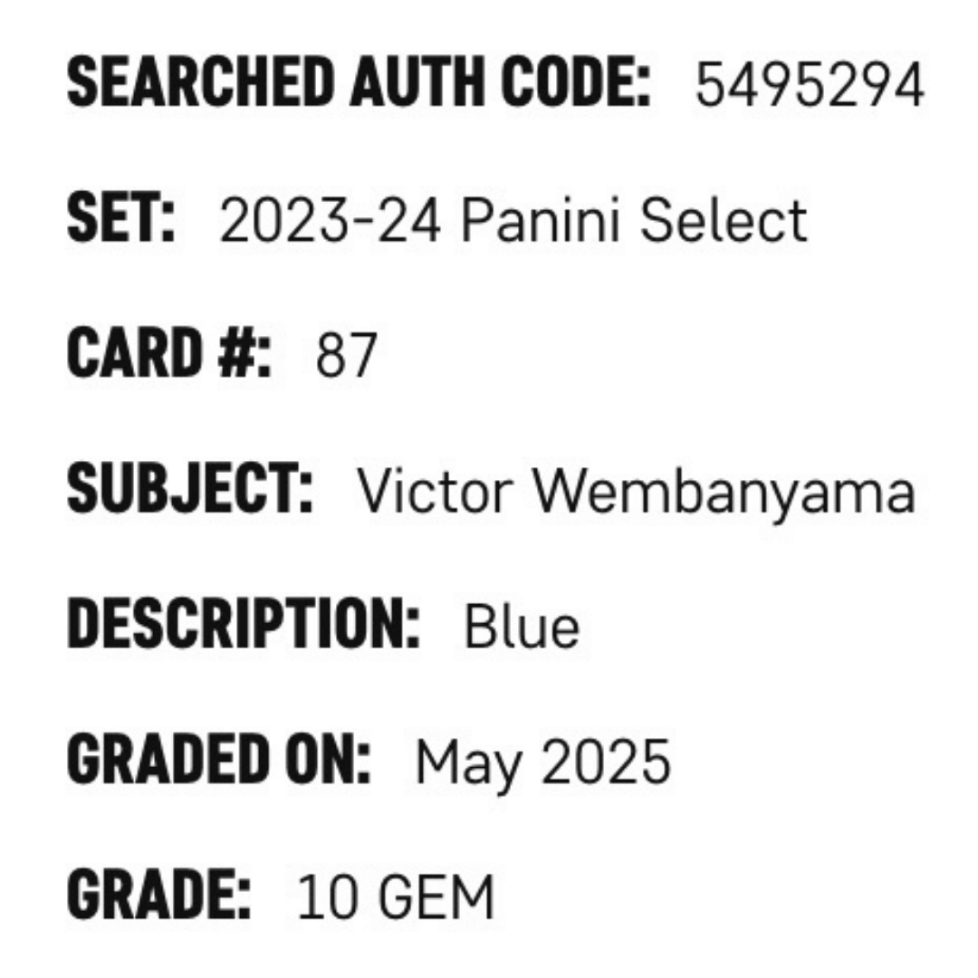 Victor Wembanyama SGC 10 2023-24 Panini Select Blue Retail Rookie RC Card #87