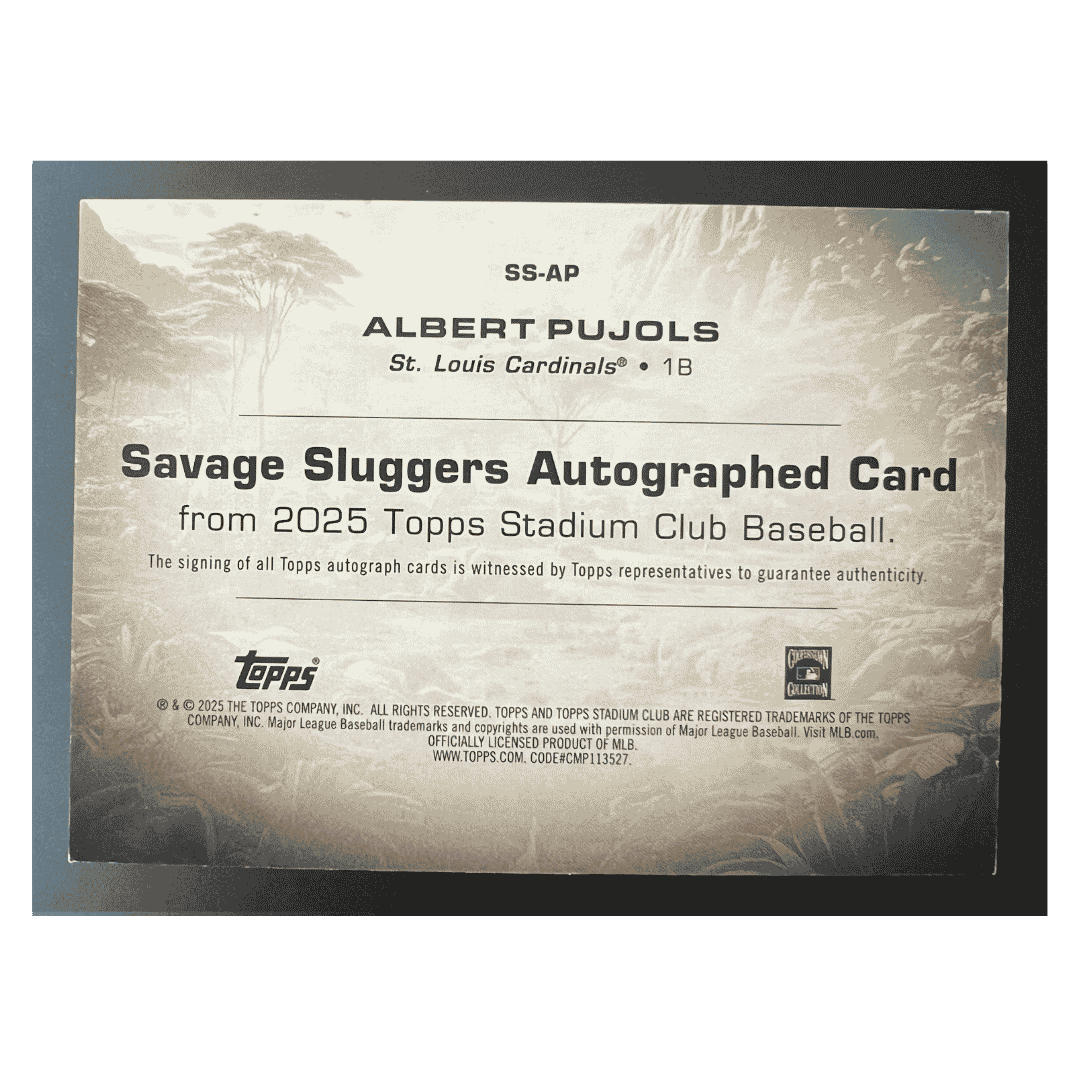 Albert Pujols 2025 Topps Stadium Club Savage Sluggers Autographed #1/ 1 Card #SS-AP