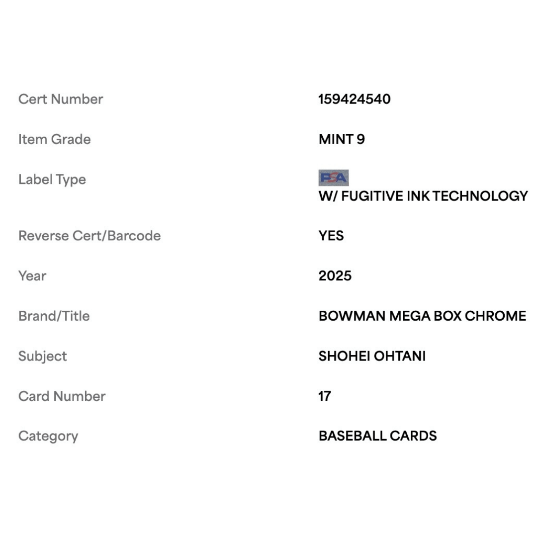 Shohei Ohtani PSA 9 2025 Topps Bowman Mega Box Card #17
