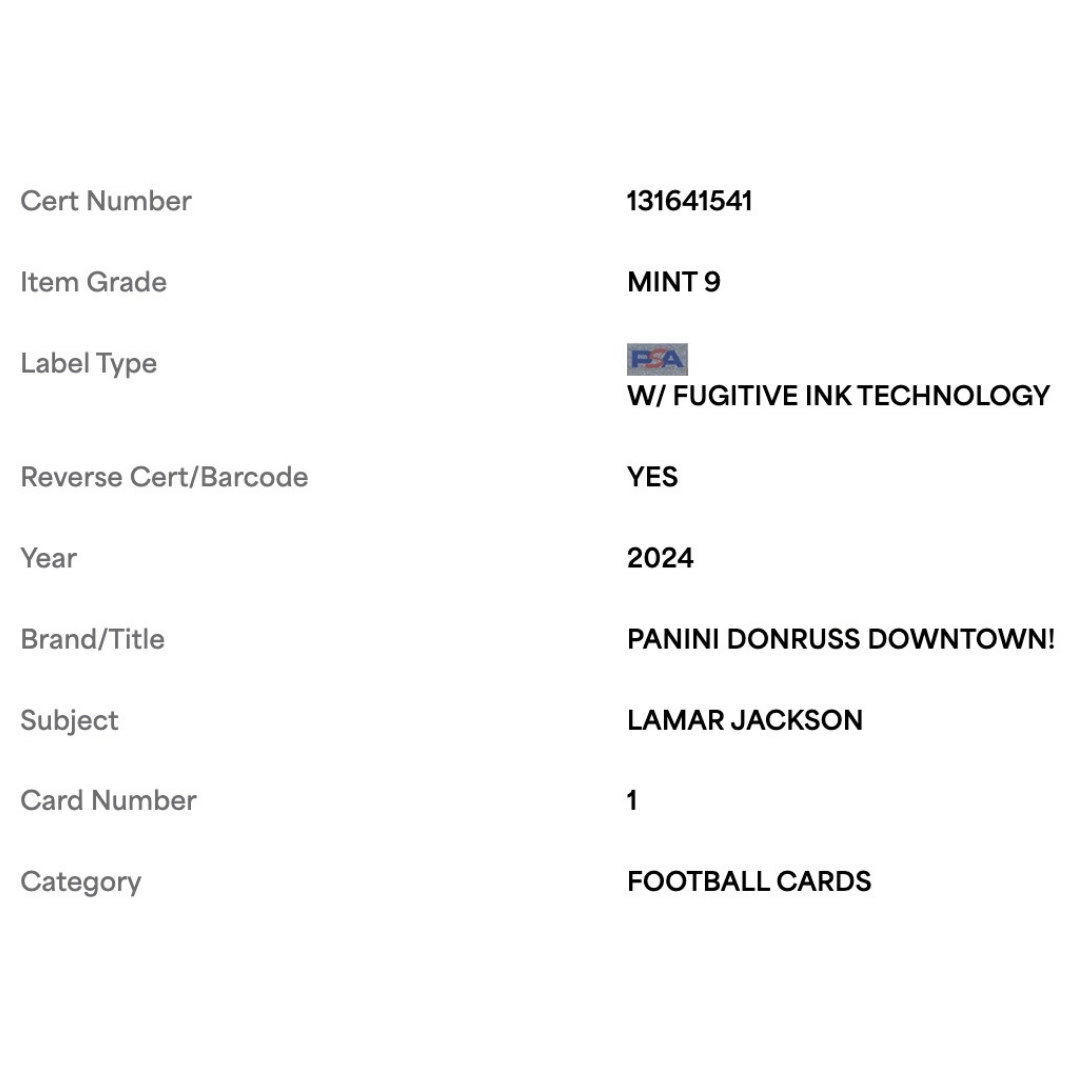 Lamar Jackson PSA 9 2024 Panini Donruss Downtown! Card #1