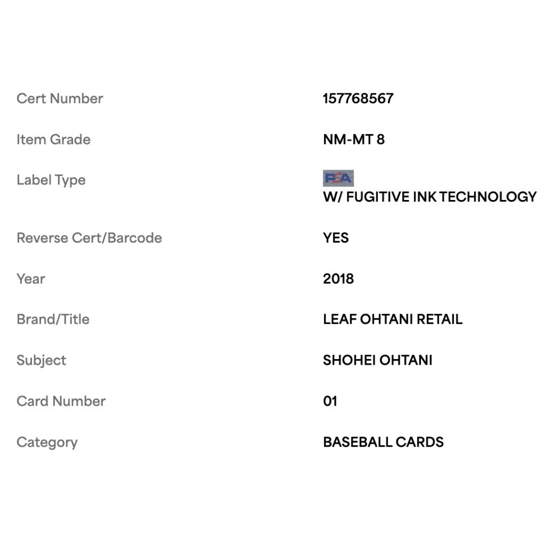 Shohei Ohtani PSA 8 2018 Leaf Card #01