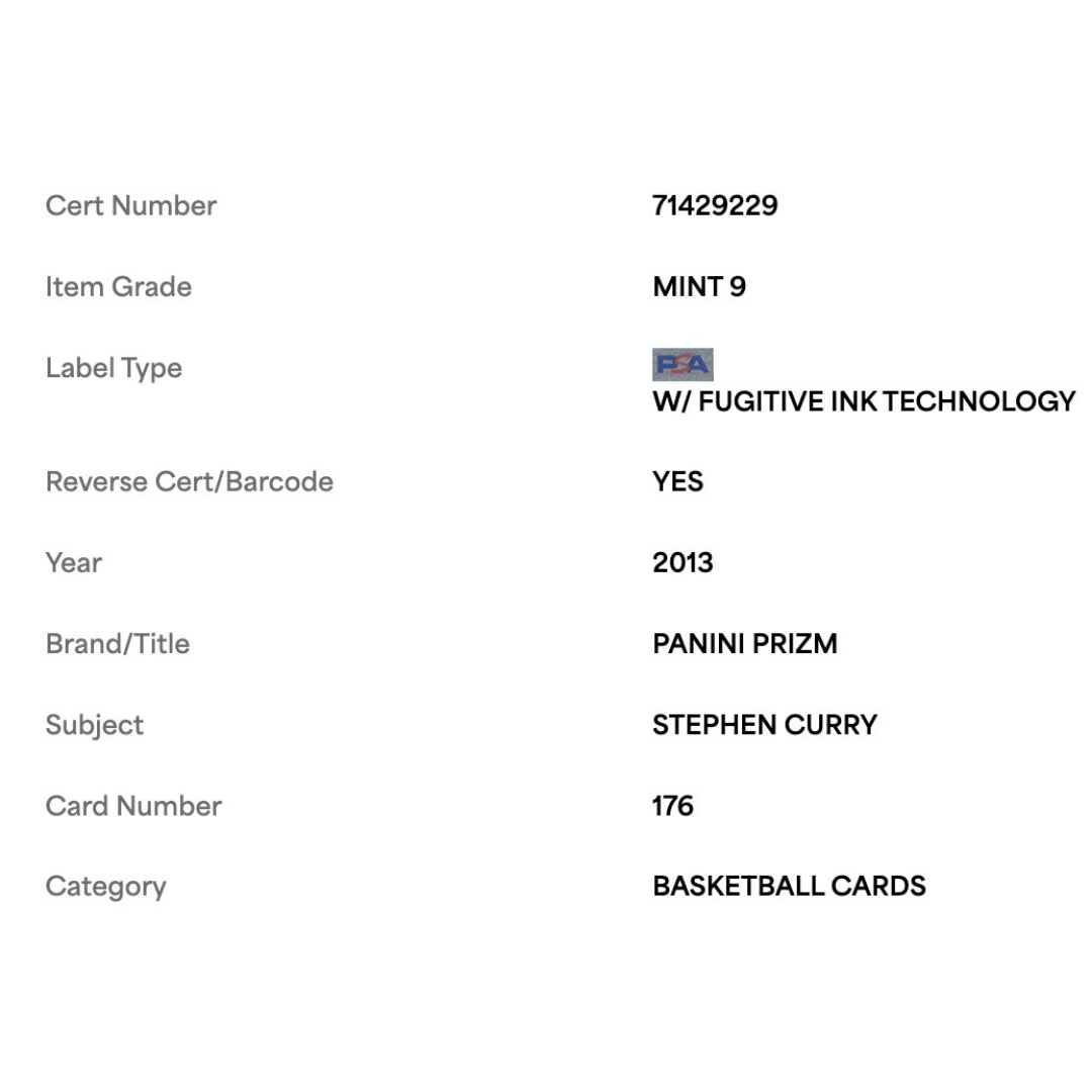 Steph Curry PSA 9 2013 Panini Prizm Card #176