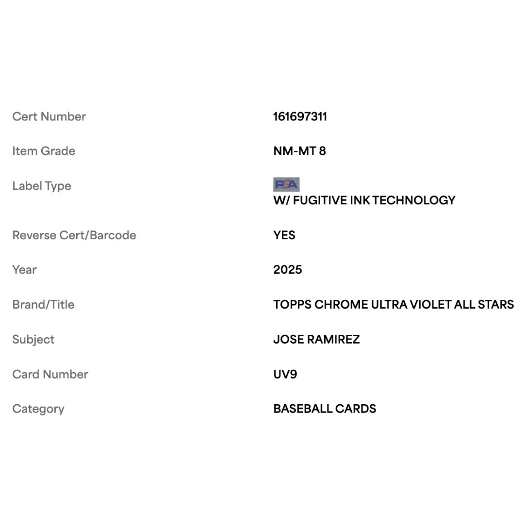 Jose Ramirez PSA 8 2025 Topps Chrome Ultra Violet All Stars Card #UV9