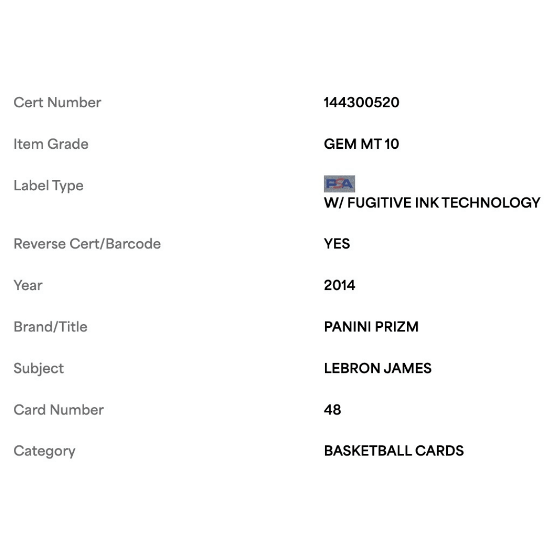 LeBron James PSA 10 2014 Panini Prizm Card #48
