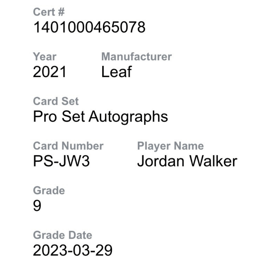 Jordan Walker CSG 9 2021 Leaf Pro Set Autographs Card #PS-JW3