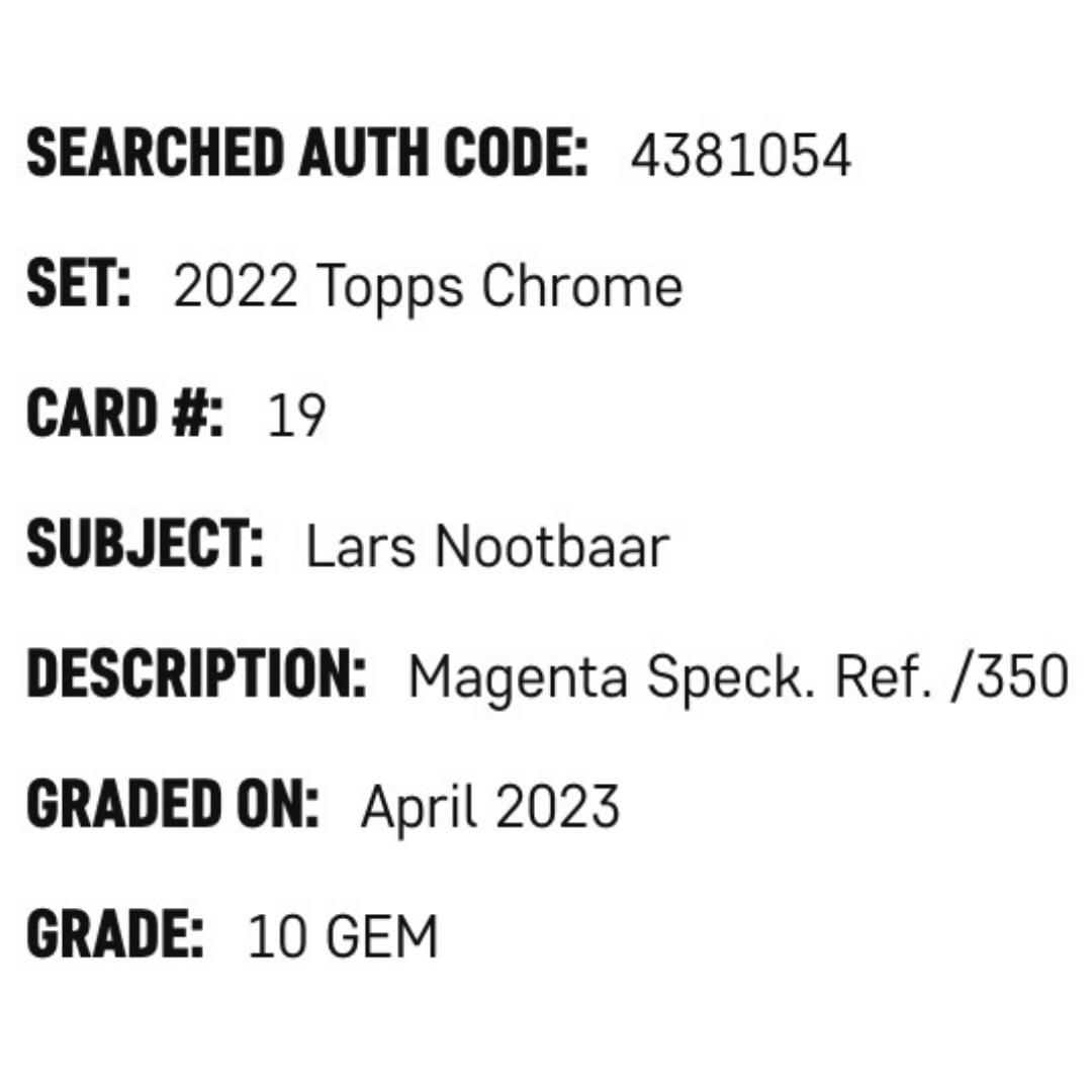 Lars Nootbaar SGC 10 2022 Topps Chrome Magenta Speckle Refractor Rookie RC #d/ 350 Card #19
