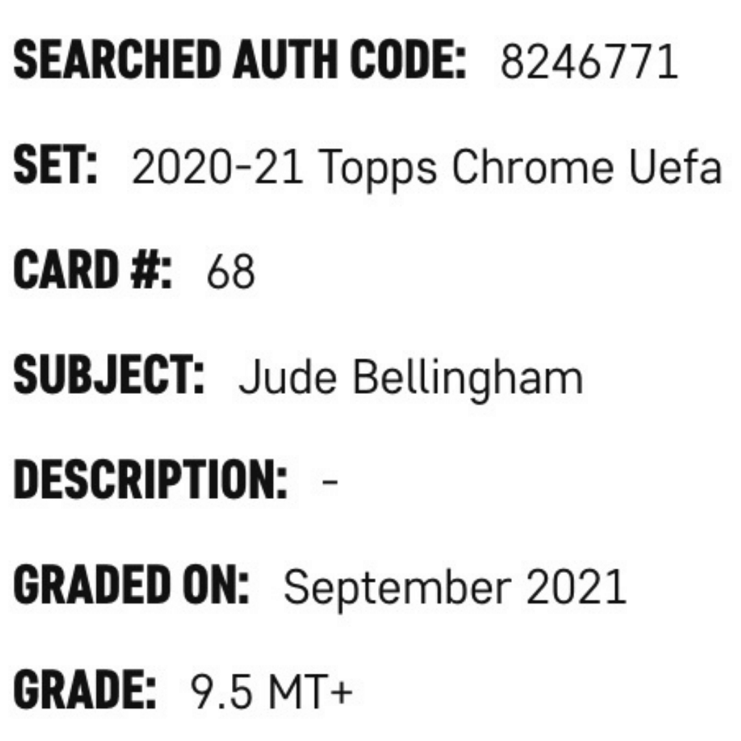 Jude Bellingham SGC 9.5 2020-21 Topps Chrome UEFA Rookie RC Card #68