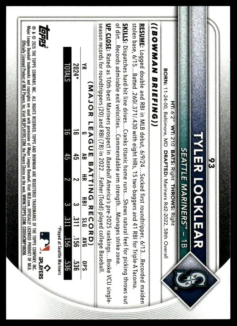 2025 Bowman - Tyler Locklear - Baseball #93