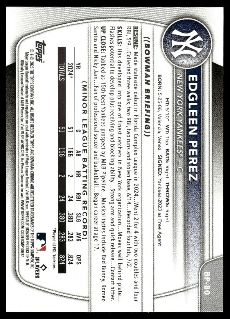 2025 Bowman - Edgleen Perez Prospects - Baseball #BP-80