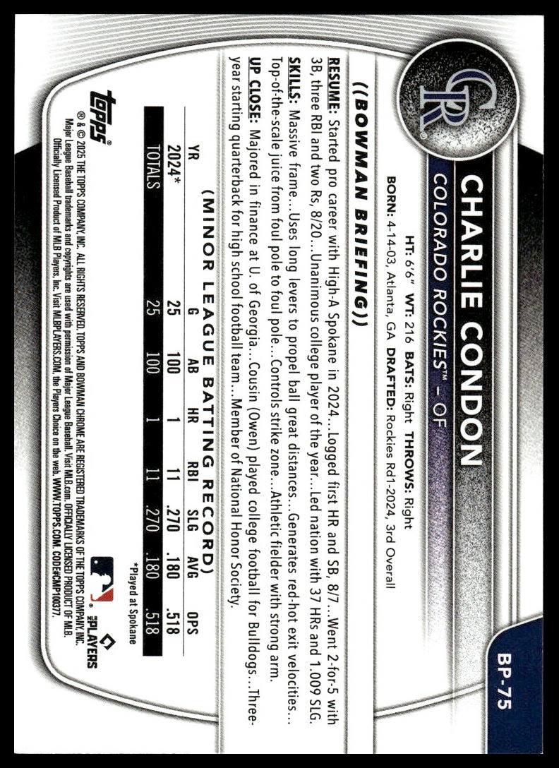 2025 Bowman - Charlie Condon Prospects - Baseball #BP-75
