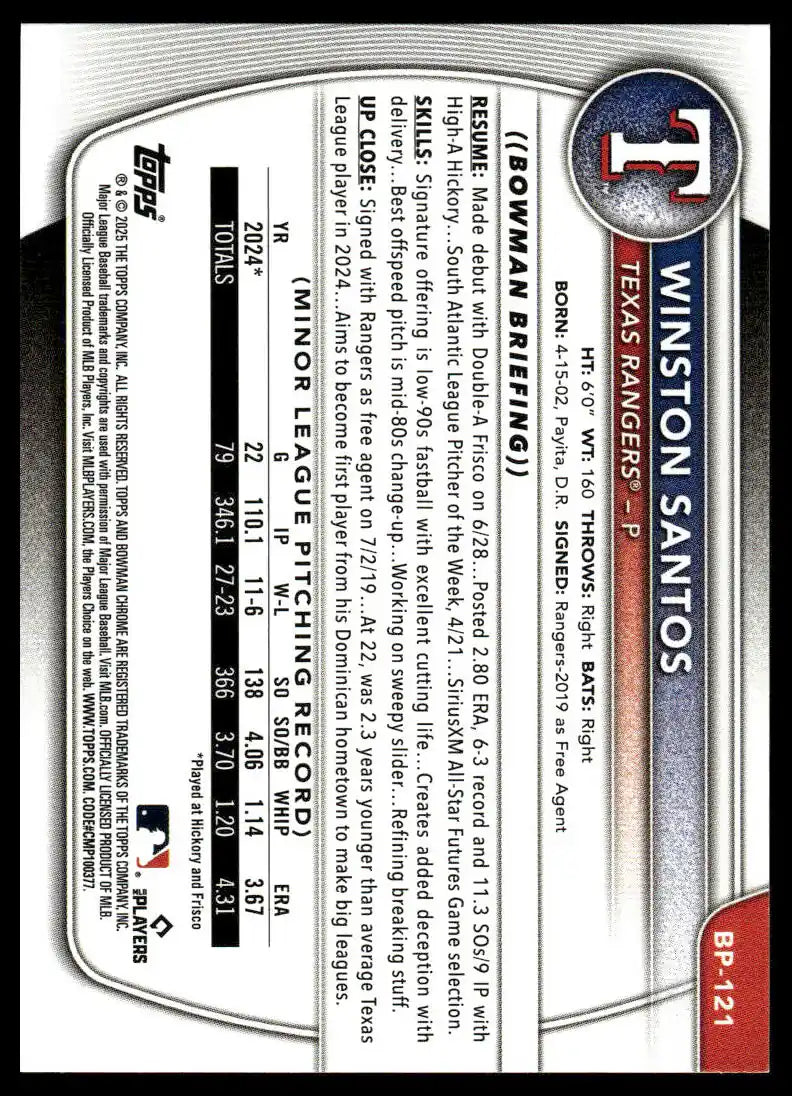 2025 Bowman - Winston Santos Prospects - Baseball #BP-121