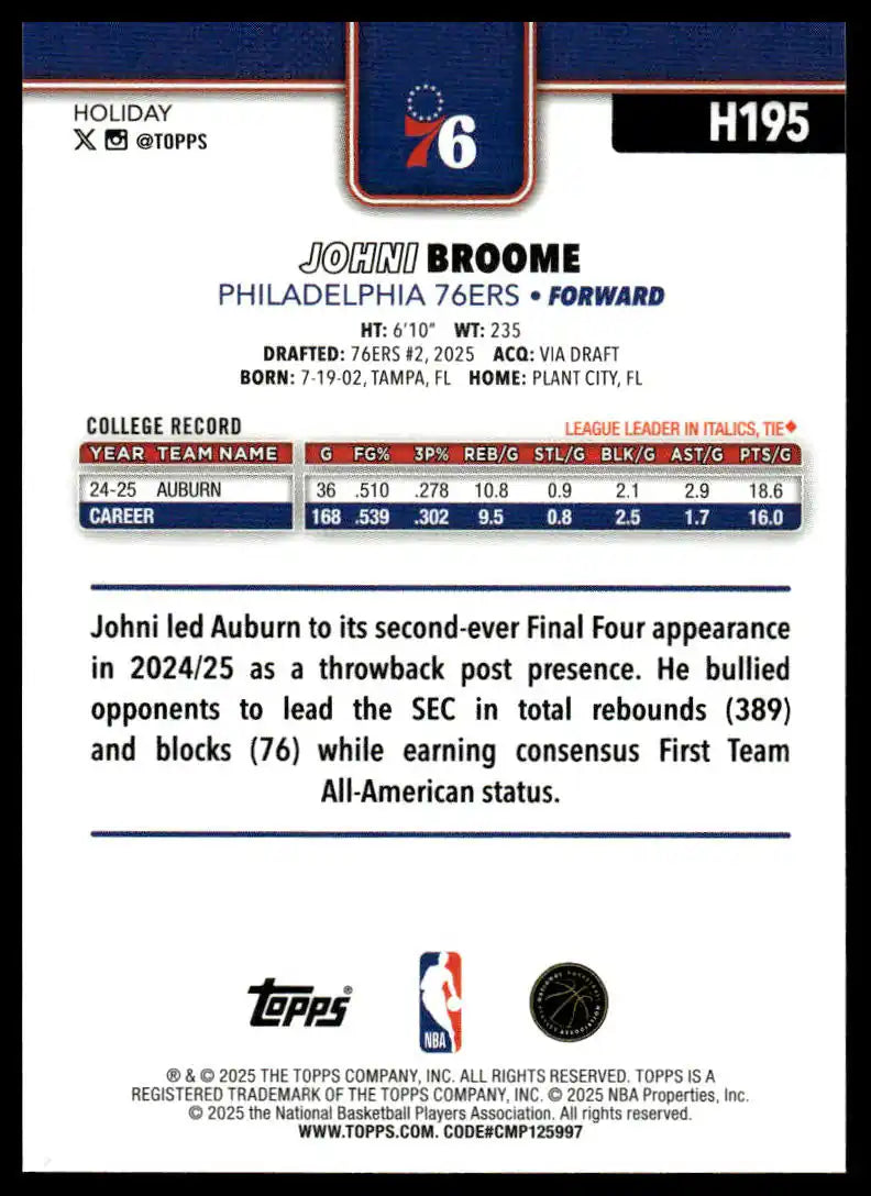 2025-26 Topps Holiday - Johni Broome - Basketball #H195