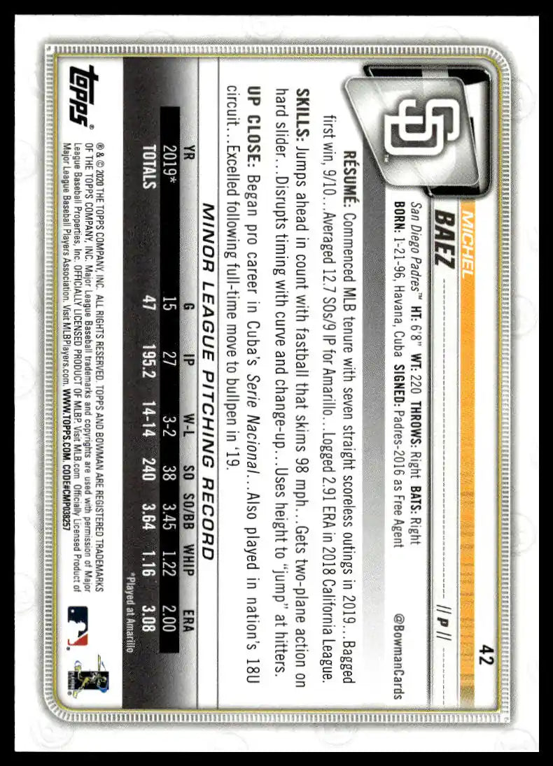 2020 Bowman - Michel Baez - Baseball #42