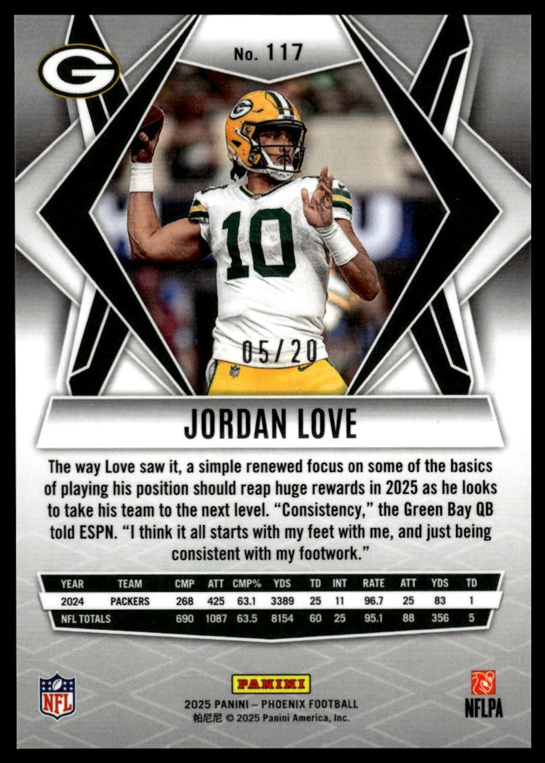 2025 Panini Phoenix - Jordan Love Orange Seismic Prizm - Football #117