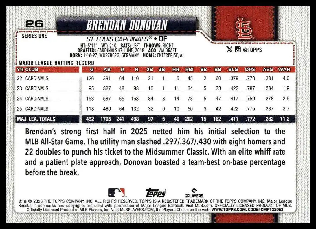 2026 Topps - Brendan Donovan - Baseball #26