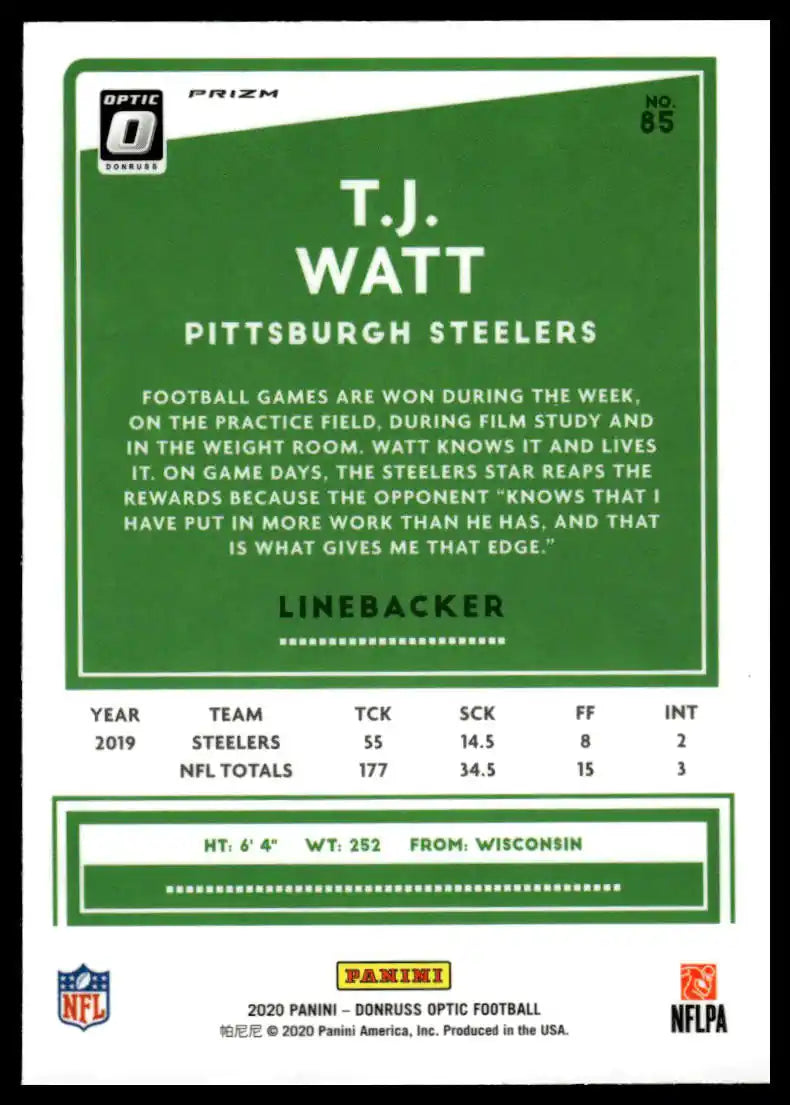 2020 Donruss Optic - T.J. Watt Holo - Football #85
