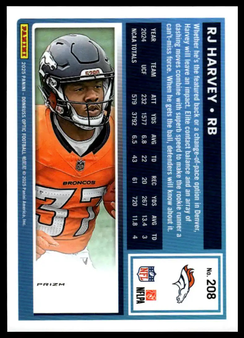 2025 Donruss Optic - RJ Harvey Blue Hyper - Football #208