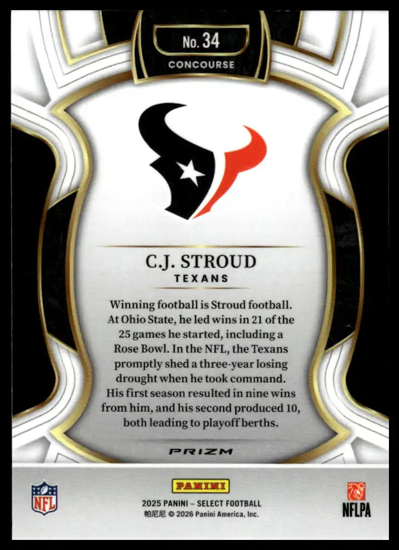 2025 Panini Select - C.J. Stroud Red and Blue Prizm Shock - Football #34