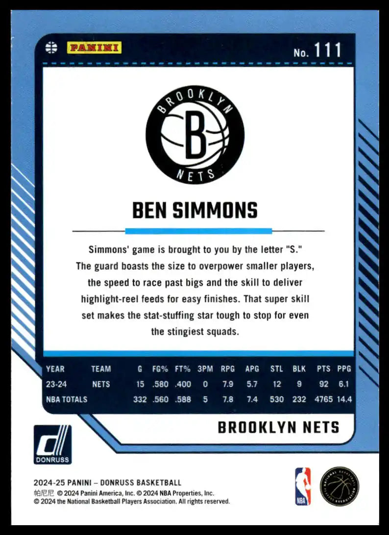 2024-25 Donruss - Ben Simmons Holo Green Laser - Basketball #111