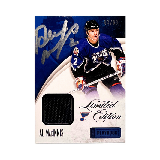 Al MacInnis Autographed 2013-14 Panini Playbook Hockey Limited Edition Jersey Card