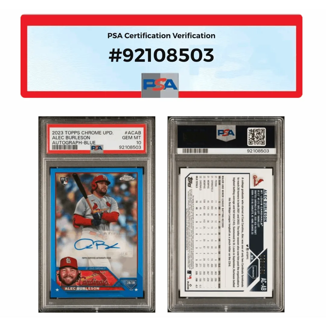 Alec Burleson PSA 10 2023 Topps Chrome Update Autographed Blue Refracter Card #ACAB - 23/150