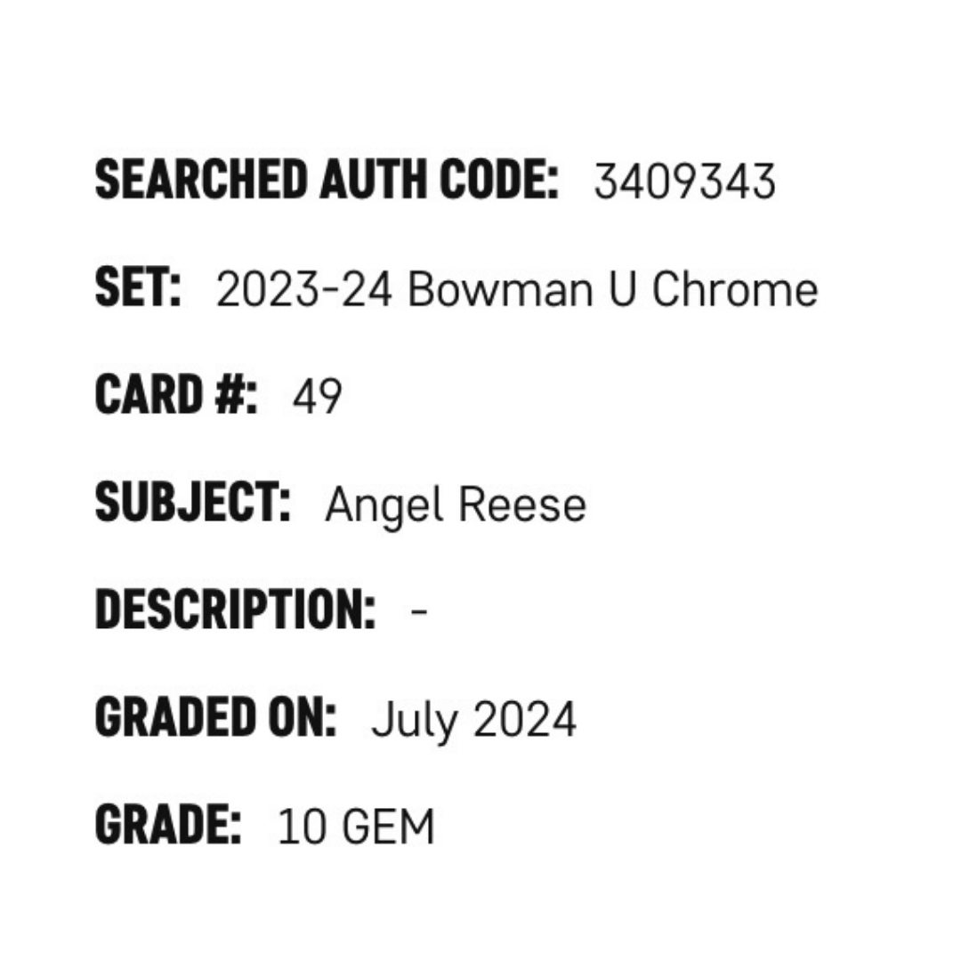 Angel Reese SGC 10 2023-24 Bowman University Chrome Card #49