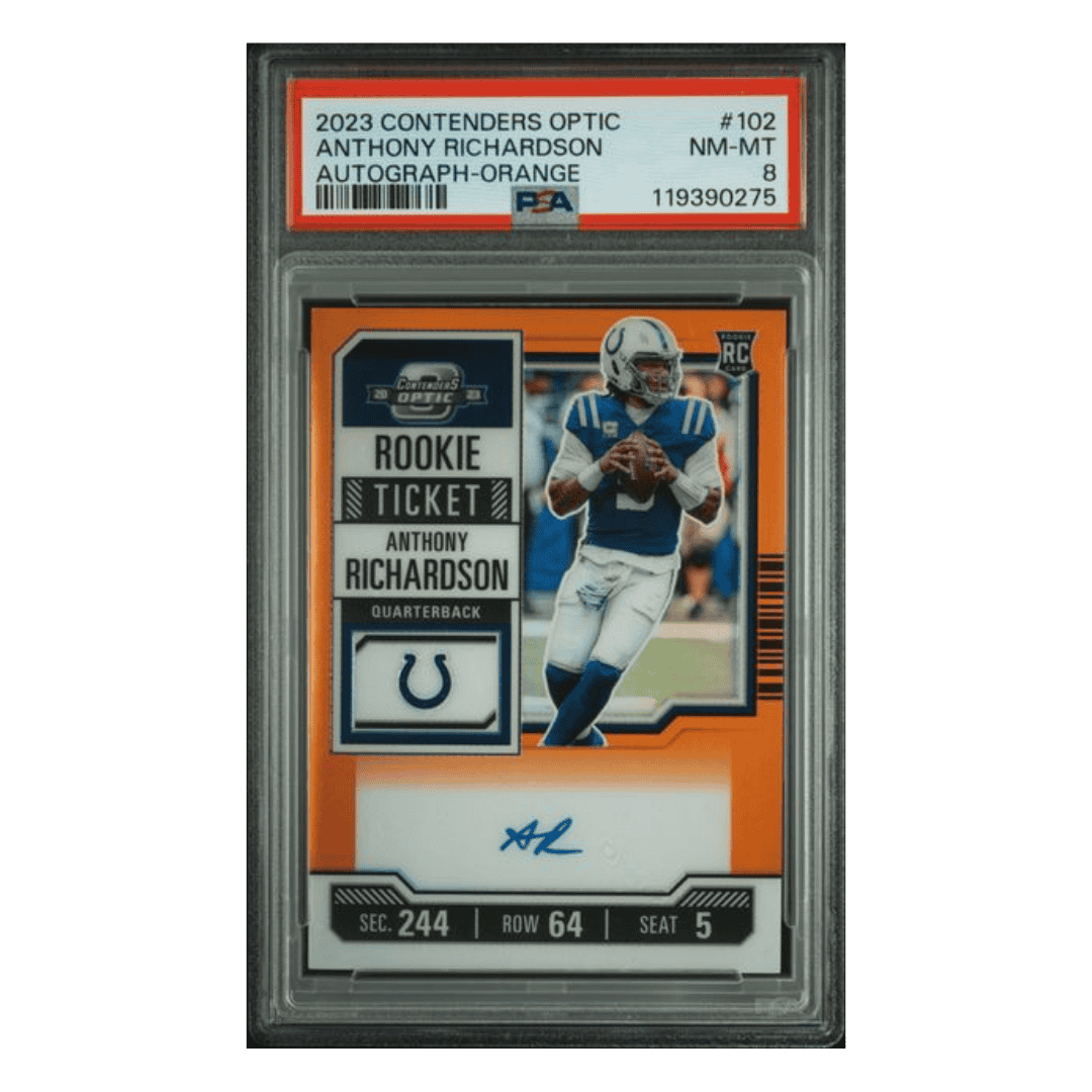 Anthony Richardson PSA 8 2023 Panini Contenders Optic Autograph Orange Rookie RC #5/ 50 Card #102