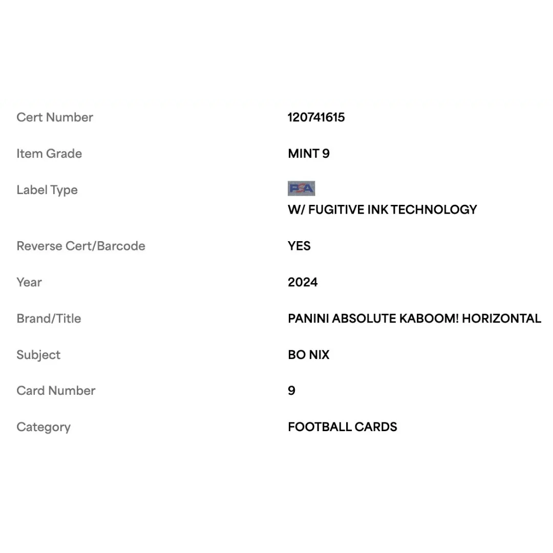 Bo Nix PSA 9 2024 Panini Absolute Kaboom! Horizontal Rookie RC Card #9
