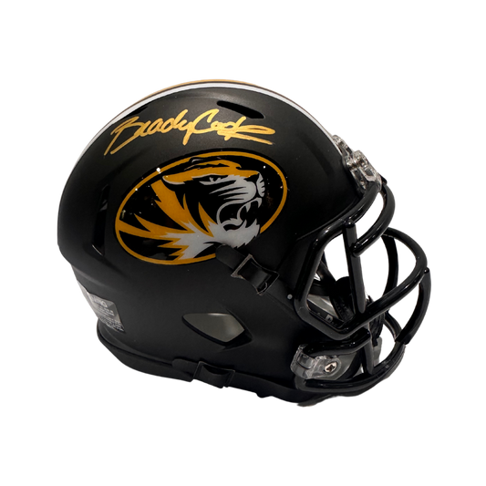 Brady Cook Missouri Tigers Autographed Anodized Black Mini Speed Helmet - JSA COA