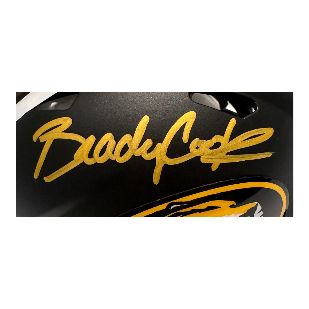 Brady Cook Missouri Tigers Autographed Anodized Black Mini Speed Helmet - JSA COA
