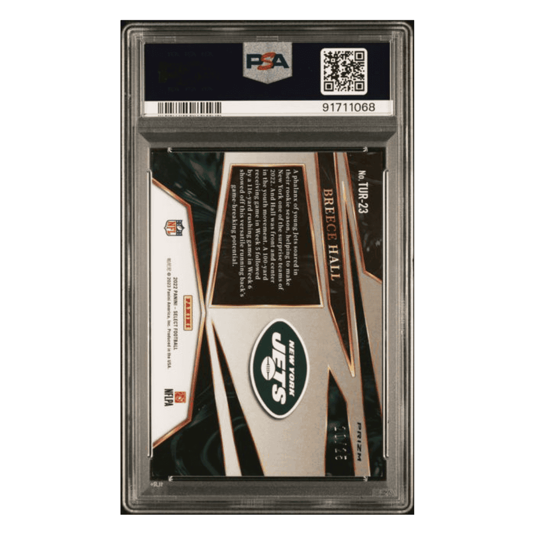 Breece Hall PSA 9 2022 Panini Select Turbocharged Tie Dye Prizm Rookie RC #d /25 Card #TUR23