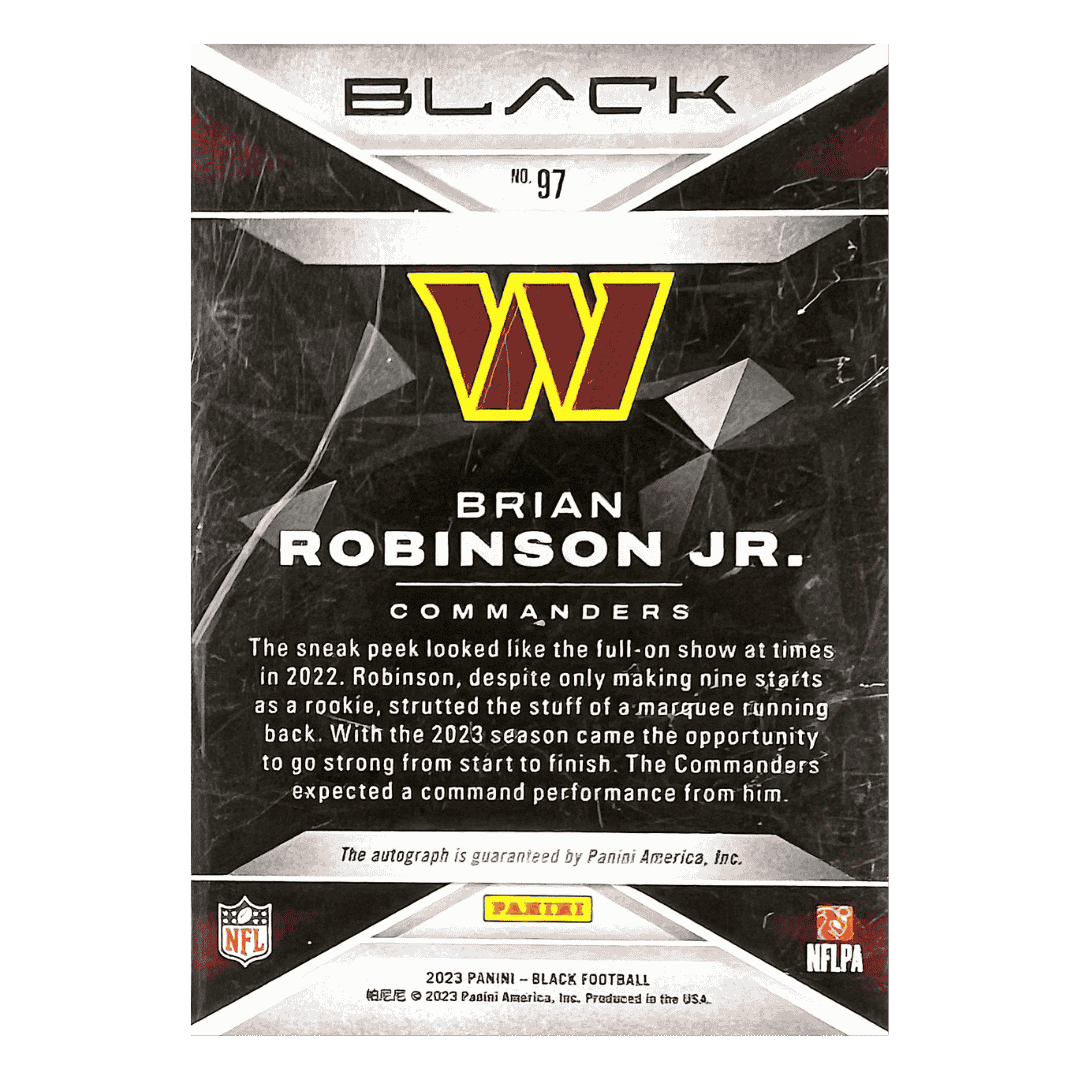 Brian Robinson Jr 2023 Panini Black Autograph Platinum Rookie RC 1/1 Card #97