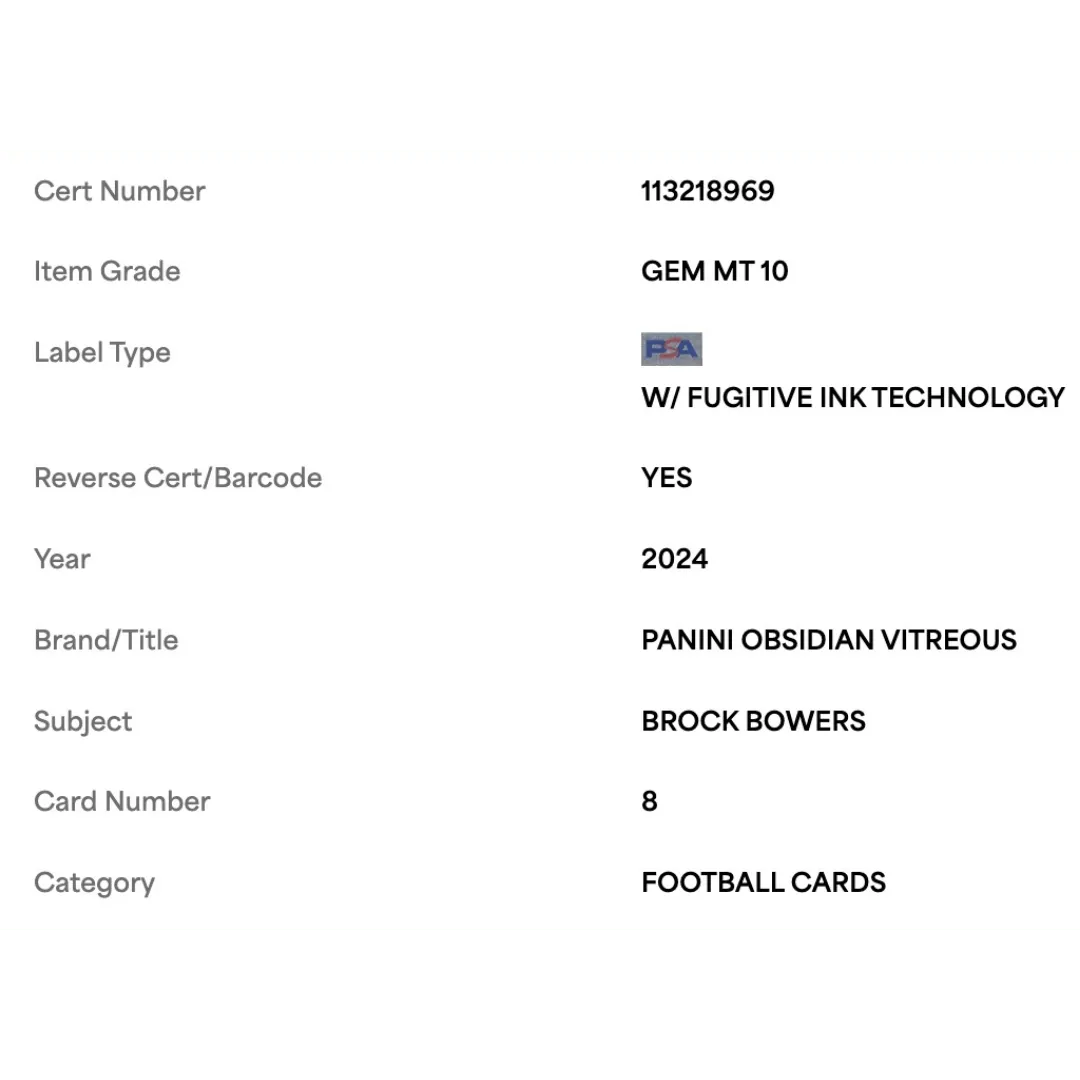 Brock Bowers PSA 10 2024 Panini Obsidian Vitreous Rookie RC Case Hit Card #8