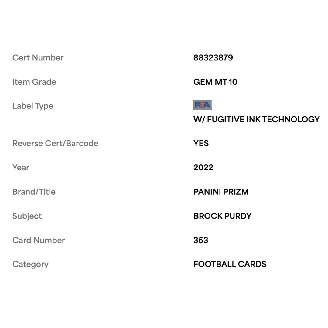 Brock Purdy PSA 10 2022 Panini Prizm Rookie RC Card #353