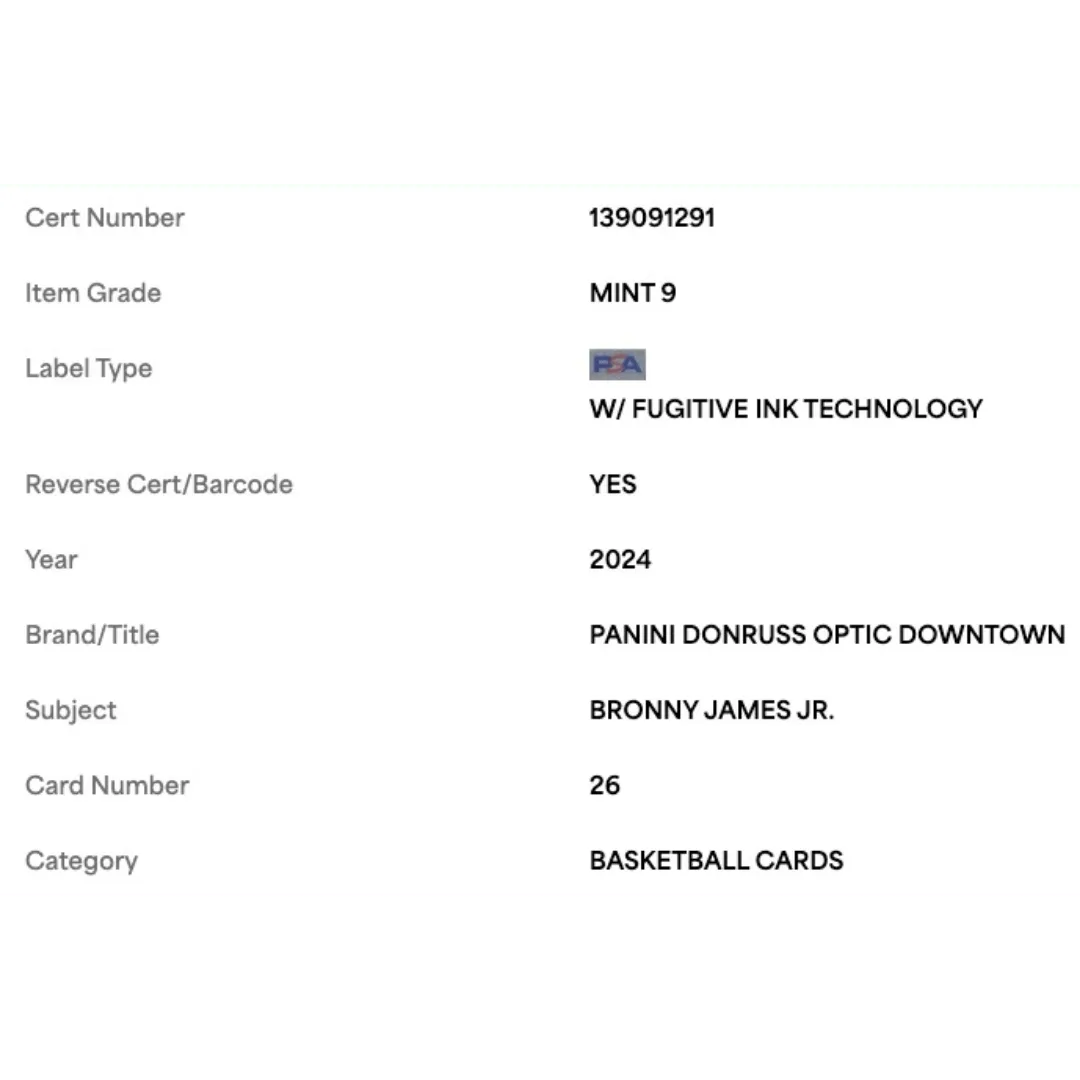 Bronny James Jr PSA 9 2024 Panini Donruss Optic Downtown Rookie RC Card #26