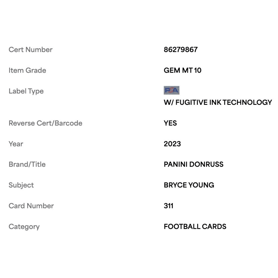 Bryce Young PSA 10 2023 Panini Donruss Rated Rookie Card #311