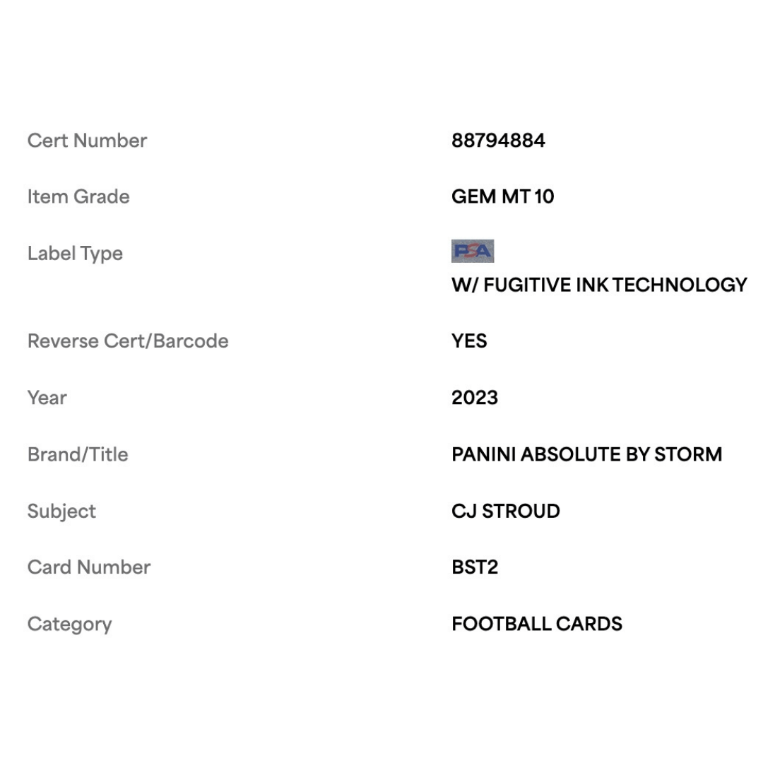 C.J. Stroud PSA 10 2023 Panini Absolute By Storm Rookie RC Card #BST2