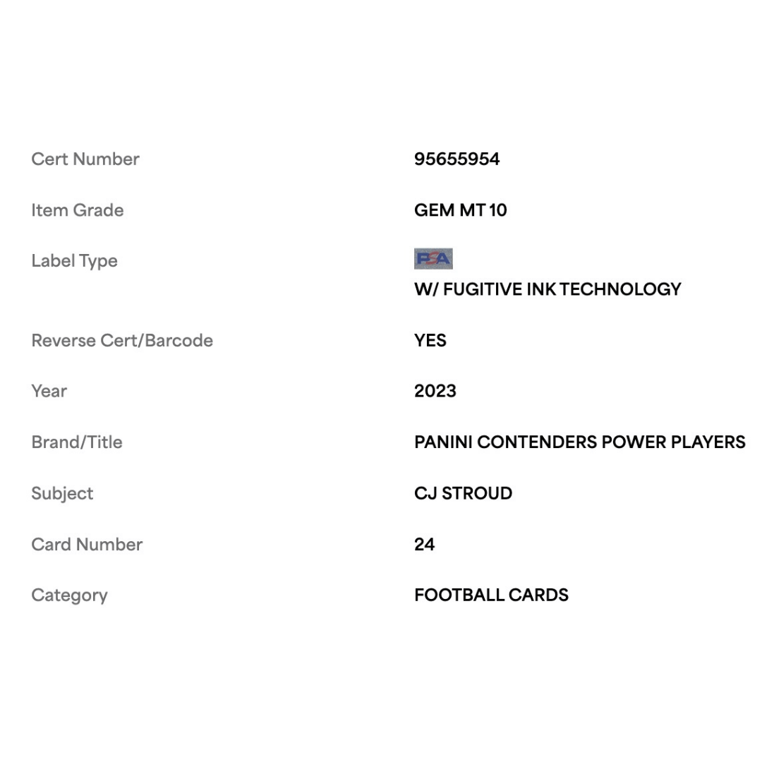 C.J. Stroud PSA 10 2023 Panini Contenders Power Players Rookie RC Card #24