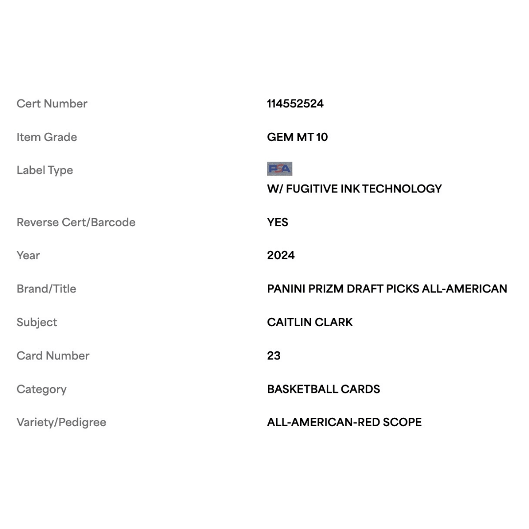 Caitlin Clark PSA 10 2024 Panini Prizm Draft Picks All American Red Scope Rookie RC #d/ 88 Card #23