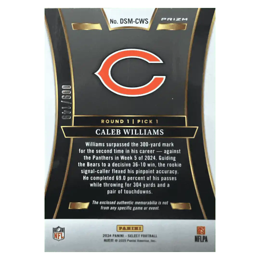 Caleb Williams 2024 Panini Select Draft Selections Patch Rookie RC #d/ 149 Card #DSM-CWS
